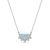 Oval Aquamarine & Round Natural Diamond 3/8 ctw Women Pendant Necklace. Included 16 Inches Chain 14K Gold