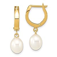 14k Gold 6 7mm Rice White Freshwater Cultured Pearl Hoop Dangle Earrings Measures 24.75mm long 2. Jewelry for Women
