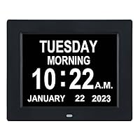 TMC [2024 New Clock with Day and Date for Elderly-Digital Clock Large Display with 12 Alarm Options,Dementia Clock Large Number Digital Clocks for Seniors(8-inch,Black)