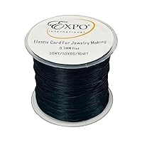 Expo International Elastic String Cord, 0.7 mm Wide Premium Stretchy String Cord for Jewelry Making, Thin Bracelet Cord, Versatile Jewelry Cord, Roll/Spool of 50 Meters, Black