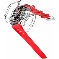 Clear Watch Case+Fluorine Rubber Watch Strap Mod Kit，For Apple Watch 45mm Series 8 7，Fully Transparent Bezel Bracelet Retrofit Set，For Iwatch 44mm SE 6 5 4