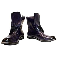 Modello Violetto - Handmade Italian Mens Color Purple Ankle Boots - Smooth Leather - Lace-Up