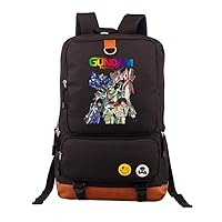 GUNDAM Anime Laptop Backpack Book Bag Work Bag Leather Splicing Rucksack with Pinback Buttons Black /8