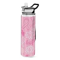 Breast Cancer Awareness Leakproof tritan Gym Drinks Bottle Sport Water Bottle Safe-Sip Straw Cup for Sport for Fitness Gym Outdoor Sports
