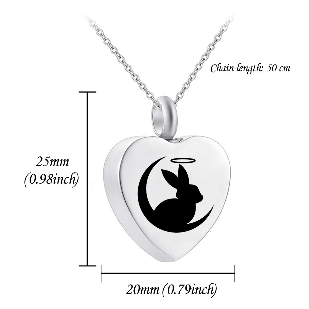 misyou Urn Necklaces for Ashes Cute Rabbit and Moon Cremation Urn Locket Pendant Stainless Steel Jewelry with Fill Kit and Velvet Bag
