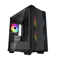 DeepCool CC360 Mid-Tower ATX PC Case, 4X Pre-Installed 120mm LED Fans, Tempered Glass Side Panel, Black