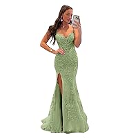 Mermaid Lace Prom Dresses for Women Spaghetti Strap Corset Formal Evening Party Dress with Slit