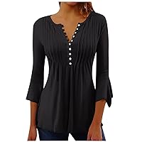 Women's Blouses & Button-Down Shirts Blouses Casual Basic Tops Pleat Button Pullover Dressy Tops and Blouses