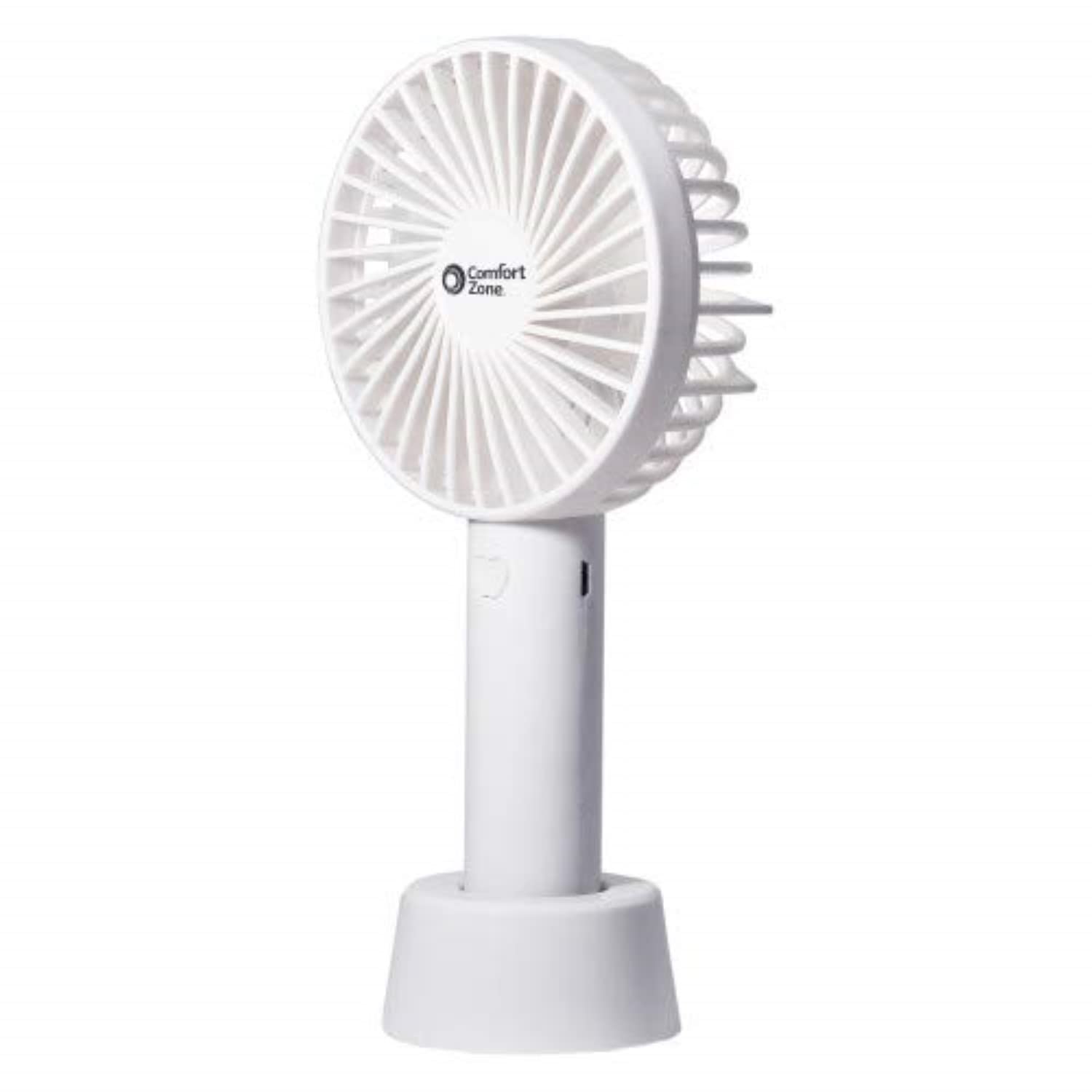 Comfort Zone CZPF402WT 4” 3-Speed Handheld Rechargeable Fan - Lithium Ion Battery Operated, Micro USB Cable - Powerful, Mini Hand Fan - Lightweight, White