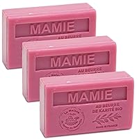 Maison du Savon de Marseille - French Soap made with Organic Shea Butter - Grandmothers Fragrance (Mamie) - 3 x 125 Gram Bars