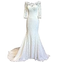 Lace Off The Shoulder Mermaid Wedding Dresses for Women Bride Plus Size Petite with Illusion Sleeves 2024