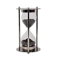 Brass Sand Timer with Nickel Polish 6 Min Hourglass with Black Sand and Timer Duration 5 Min Ideal for Exercise Tea Making Yoga, Home and Office Decor ( Black)