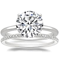 Moissanite Eternity Ring Set, 5 Round Colorless Stones, Sterling Silver 4-Prong Mountings