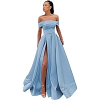 Women's Off Shoulder Prom Dresses Long Ball Gown Slit Backless Formal Evening Gown Party Dress with Pockets