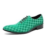 Men's Oxfords Dress Casual Leather Plaid Derby Prom Formal Wedding Fashion Walking Shoes for Men