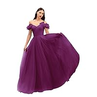Off Shoulder Tulle Prom Dresses Long Corset Fairy Sweetheart Ruched Formal Evening Party Ball Gown for Women