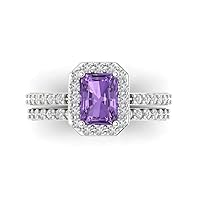 Clara Pucci 2.25 ct Emerald Round Cut Halo Solitaire with Accent Simulated Alexandrite Bridal Statement Ring Band set 14k White Gold