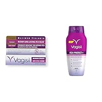 Vagisil Maximum Strength Feminine Anti-Itch Cream with Benzocaine for Women & Feminine Wash for Intimate Area Hygiene and Itchy, Dry Skin, Itch Protect+ Crème Wash, pH Balanced