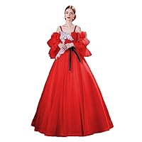Women's Spaghetti Strap Long Prom Dress with Puffy Sleeve Tulle Evening Party Dresses