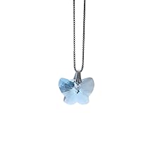 Kristallwerk, Women's Necklace 925 Silver with 18 mm Swarovski Elements Butterfly Pendant Colour Crystal Aquamarine, Sterling Silver, Aquamarine
