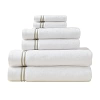 MALEK Luxury Cotton Towel Set - 700 GSM, 100% Cotton, Decorative Bathroom Towel Set, 2 Bath Towels, Hand Towels & Wash Cloths - Highly Durable, Soft & Absorbent - White with Double Olive Stripe
