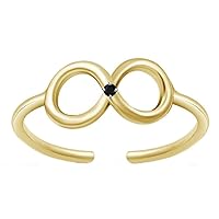 Created Round Cut Black Diamond in 925 Sterling Silver 14K Yellow Gold Over Infinity Open Adjustable Toe Ring for Women's & Girl's