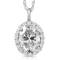 Mois 2 CT Oval Colorless Moissanite Engagement Pendant, Wedding/Bridal Pendant, Solitaire Halo Style, Solid Gold Silver Vintage Antique Anniversary Promise Pendant Gift for Her