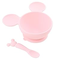 Bumkins Disney Baby Bowl, Silicone Feeding Set with Suction for Baby and Toddler, Includes Spoon and Lid, Essentials for Baby Led Weaning,for Babies 4 Months, Minnie Mouse Light Pink