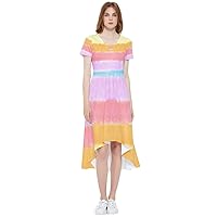 CowCow Womens Casual Dress Rainbow Tie Dye Pattern Asymmetrical High Low Boho Dress,S-5XL