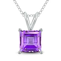 5MM Square Shape Natural Gemstone Pendant in 14K White Gold and 14K Yellow Gold (Available in Amethyst, Ruby, Peridot, and More)