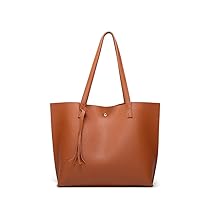 Dreubea Women's Soft Faux Leather Tote Shoulder Bag from, Big Capacity Tassel Handbag, Brown New, One Size
