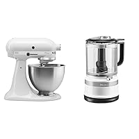 KitchenAid Classic Series 4.5 Quart Tilt-Head Stand Mixer K45SS, White & 5 Cup Food Chopper - KFC0516, White