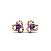 4 mm Round Purple Amethyst Birthstone Gemstone 925 Sterling Silver Prong Set Stud Earrings Jewelry for Women