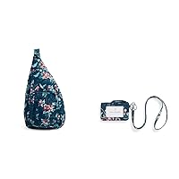 Vera Bradley Womens Cotton Medium Sling Backpack Bookbag, Rose Toile - Recycled Cotton, One Size US Womens Cotton Zip and Lanyard Combo ID Case, Rose Toile - Recycled Cotton,