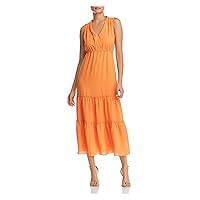 Womens Tiered Sleeveless Midi Dress Orange S