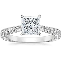 3 CT Princess Cut Colorless Moissanite Engagement Ring, Wedding/Bridal Ring Set, Solitaire Halo Style, Solid Sterling Silver Vintge Antique Anniversary Promise Rings Gift for Her