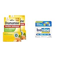 Dramamine Non-Drowsy Motion Sickness Relief Ginger 18 Count 2 Pack and Bonine Motion Sickness Relief Meclizine Hcl 25mg Raspberry 16 Count