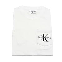 CALVIN KLEIN Men's Garment Dyed Monogram Pocket Tee, Brilliant White,M - US