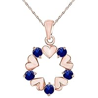 Created Round Cut Blue Sapphire Gemstone 925 Sterling Silver 14K Gold Over Valentine's Special Open Circle Heart Pendant Necklace for Women's & Girl's