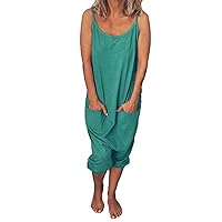 Jumpsuits for Women Casual Summer Rompers Sleeveless Spaghetti Strap Baggy Overalls Harem Pants Jumpers with Pockets