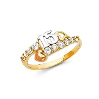 14k Gold Quinceanera Sweet 15 Years CZ Cubic Zirconia Simulated Diamond Ring Size 7 Jewelry for Women