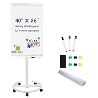 TSJ OFFICE Mobile Standing Whiteboard - 40 x 26 Inches Dry Erase Magnetic White Board with Stand Flipchart Easel Height Adjustable