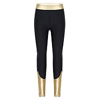 Kids Girls' Metallic Splice Gymnastic Yoga Dance Leggings Pants for Child Woukout Sports Gym Compression Tights