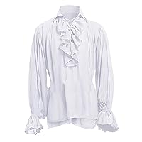 Men's Tie Dye Shirts for Men Retro Clothes Lace Up Puffy Sleeve Top Solid Long Sleeve
