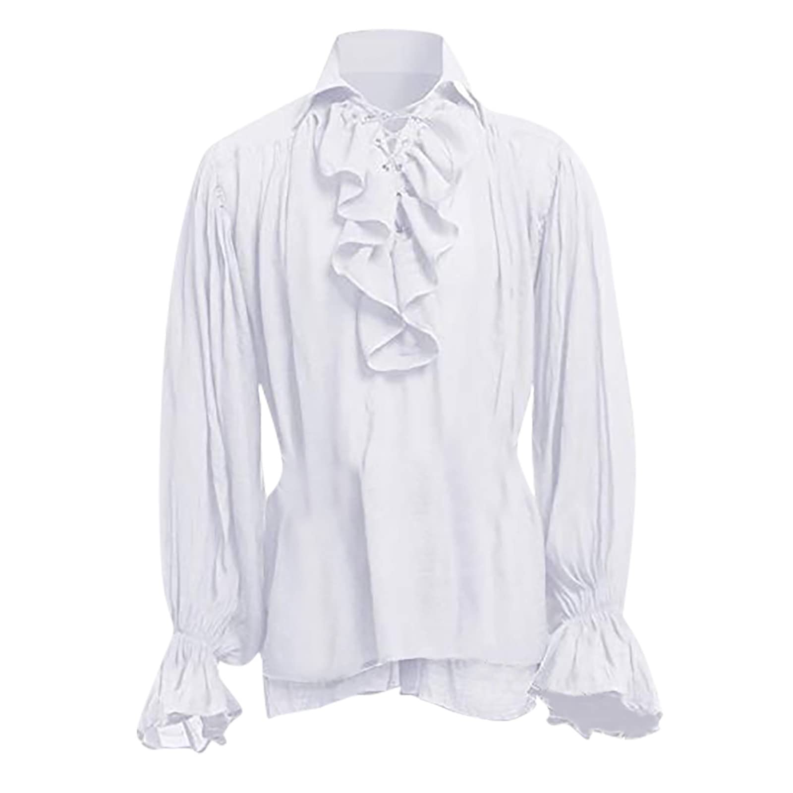 Buy Mens Dress Shirts,Men's Gothic Renaissance Ruffle Front Pirate Shirts  Lace Up Puffy Sleeve Top Solid Long Sleeve