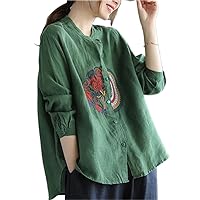 Cotton Linen Embroidery Shirt Women Ethnic Style Cardigan Short Loose Chinese Blouse Spring Long Sleeve Tops