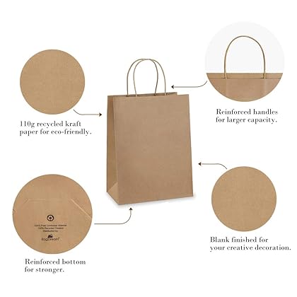 BagDream 50Pcs Gift Bags 8x4.25x10.5 Paper Gift Bags with Handles Bulk, Paper Bags, Shopping Bags, Kraft Bags, Retail Bags, Party Bags Brown