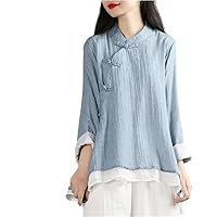 Chinese Women Blouse Traditional Clothing Hanfu Tops Spring Elegant Loose Shirt Cotton Linen Zen Long Sleeves