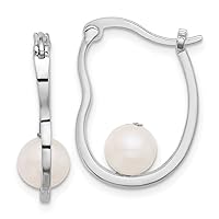 925 Sterling Silver Rhodium Plated 6.5 7mm Freshwater Cultured Pearl Love Heart Hoop Earrings Measures 21.5x15.5mm Wide 6.5mm Thick Jewelry Gifts for Women