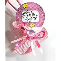 12 Honey Bee Design Blue Pink Boy Girl Acrylic Pacifier Ribbon Necklaces Baby Shower Game Favors Prize Decorations (Pink)